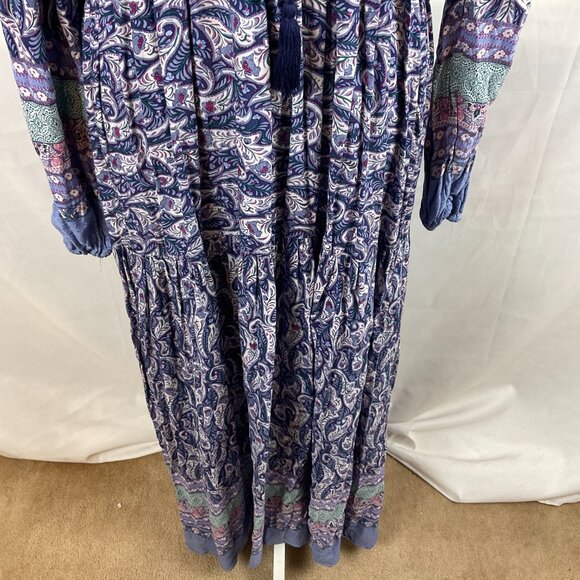 Few Moda Maxi Dress L Blue White Mint Magenta Floral Paisley V-Neck Long Sleeve - Picture 5 of 13
